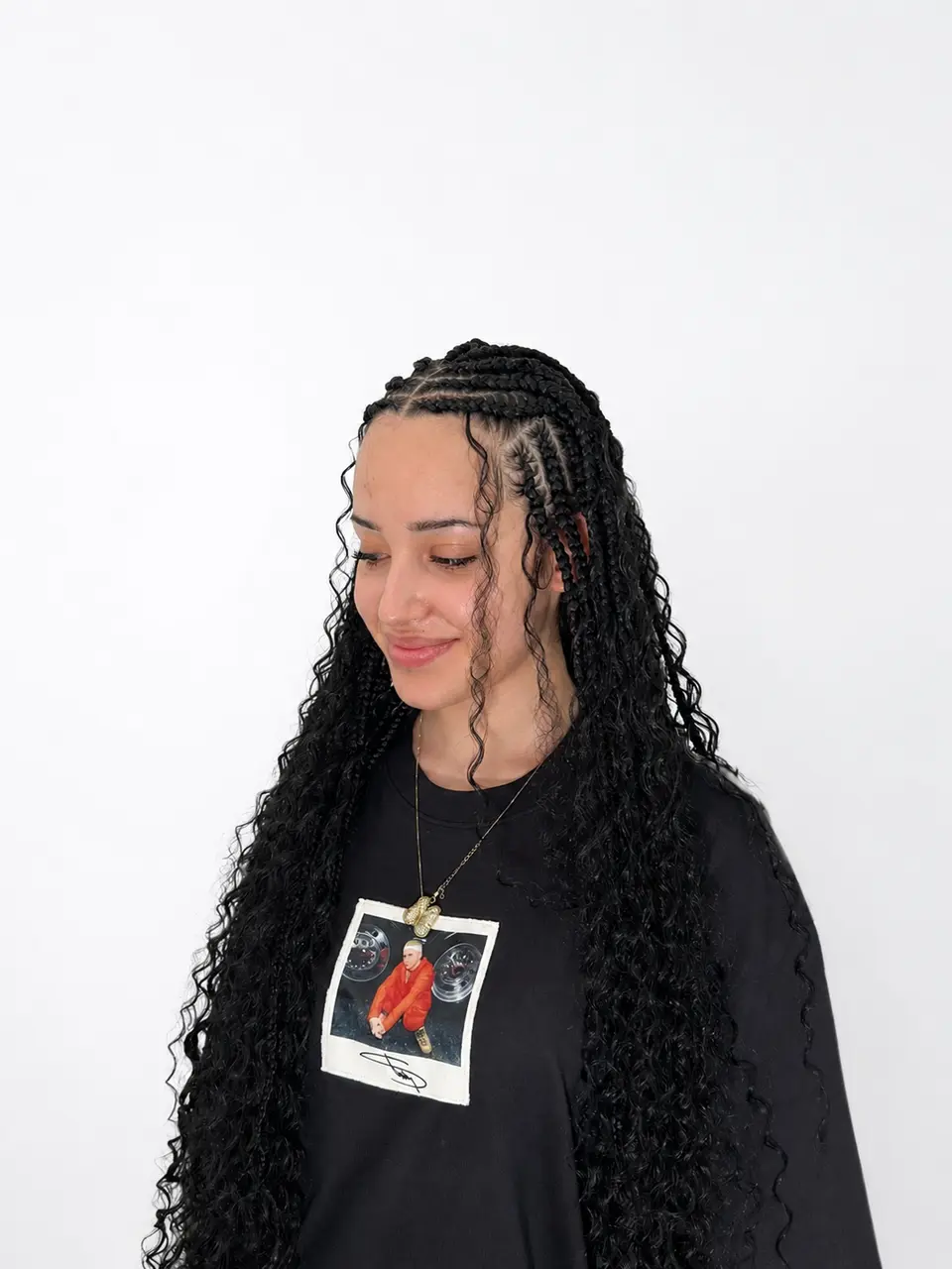 Long curly Fulani braids